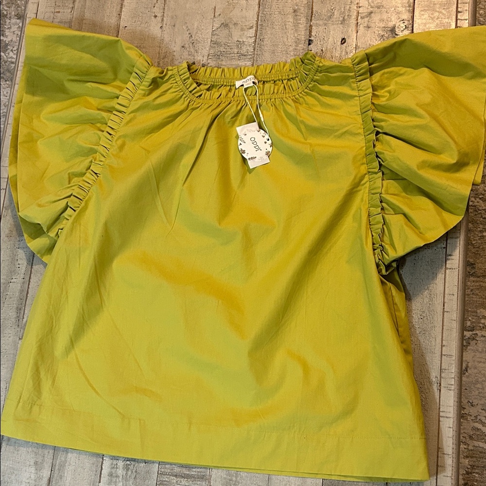 Oddi lime ruffled sleeves blouse
